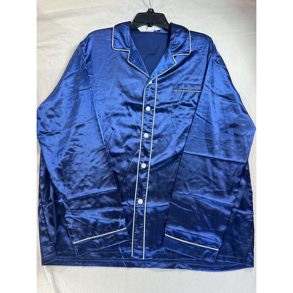 SWOMOG Mens Satin Pajama Set Royal Blue Silk Like Sleepwear 2 Piece 2XL NEW